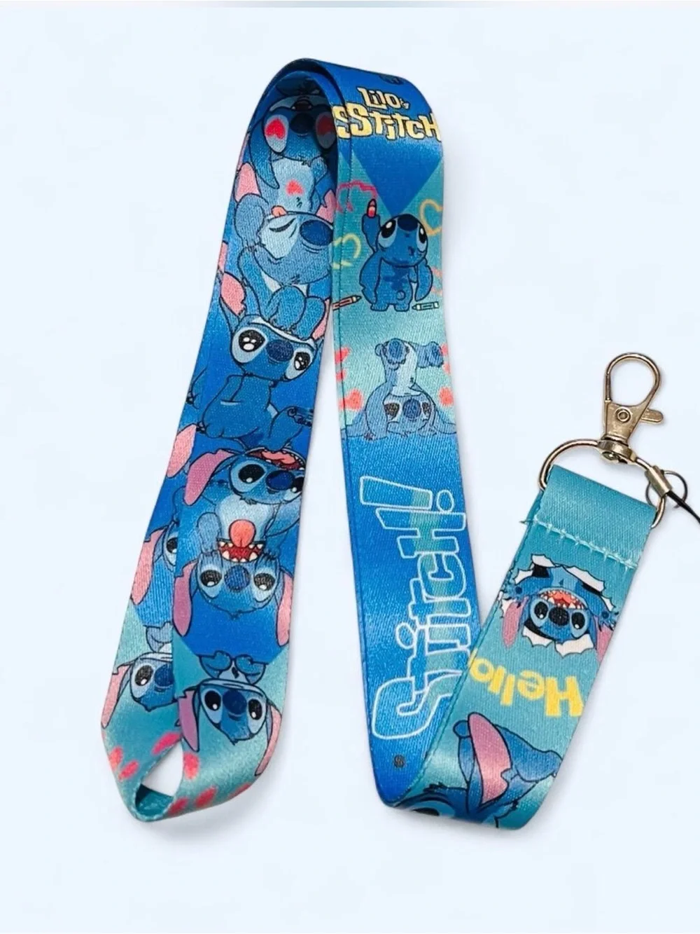 Disney Stitch Blue and Pink Character Lanyard with Clip